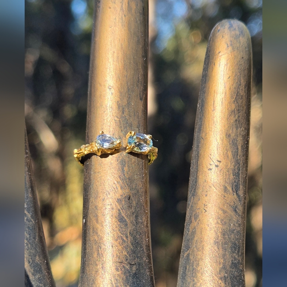 Topaz Natural Gemstone Sterling & Gold Ring Sz7 Adjustable - Picture 8 of 12